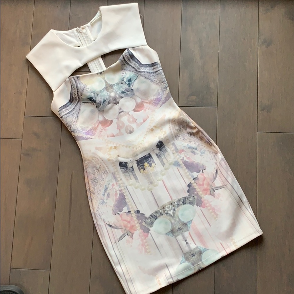 Mustard Seed Cut Out Mini Dress w Pastel Design S